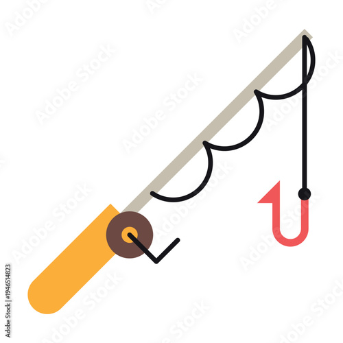 Fishing Rod with Hook Flat Camping Icon