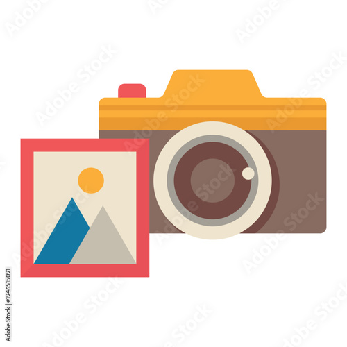 Retro Camera with Photo Picture Flat Icon