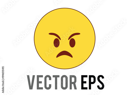 Angry yellow emoji face flat icon with furrowed brows and downturned mouth