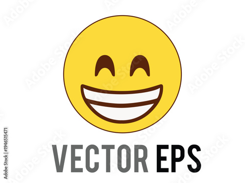 Grinning yellow emoji face flat icon with wide open mouth showing teeth