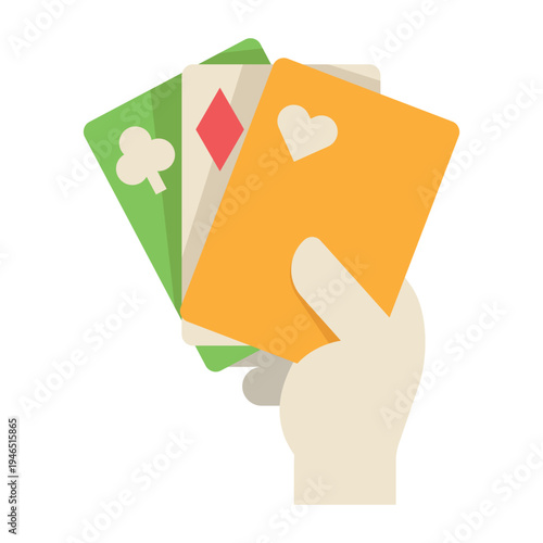 Hand Holding Playing Cards Flat Icon
