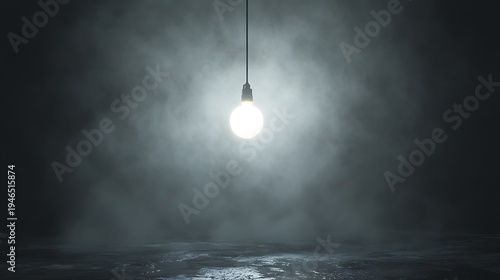 Illuminating the void: a single lightbulb in a smoky, atmospheric scene