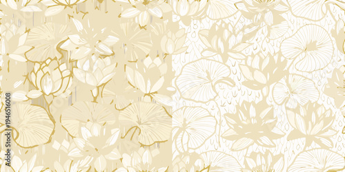 Elegant floral pattern featuring delicate water lilies in soft tones