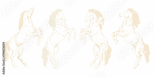 Four rearing horses illustrated in a minimalist sketch like style