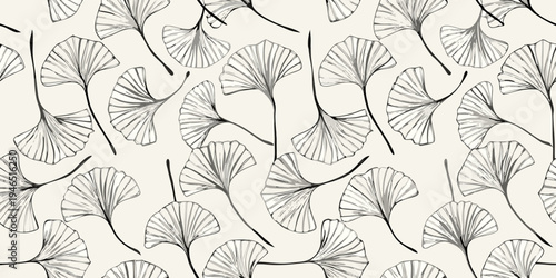 Delicate ginkgo biloba leaves create a seamless botanical pattern