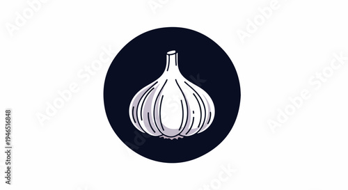 Simple line drawing of an onion in a dark blue circle on a white background.