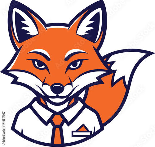 A stylized fox character with a bushy tail and alert expression