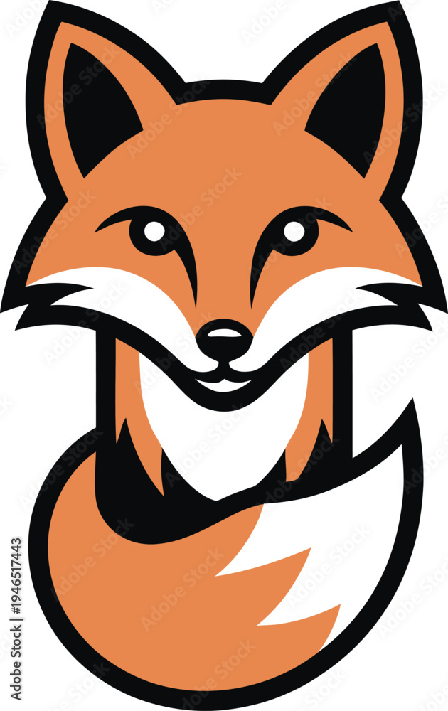 Fototapeta premium A stylized fox depicted with vibrant orange and white colors in a bold design
