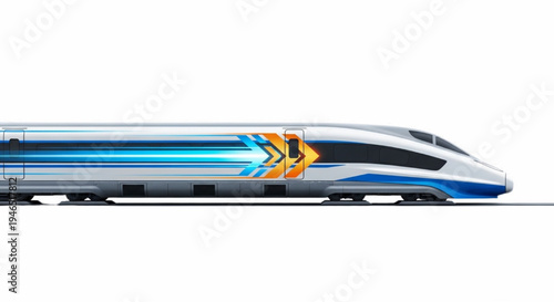Modern High-Speed Passenger Train with Dynamic Graphic Design on a White Background for Global Travel