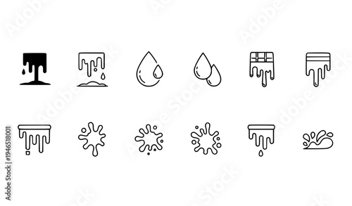 Liquid Drip Splash Outline Icons Melted Paint Ink Drop Vector Symbol Pack