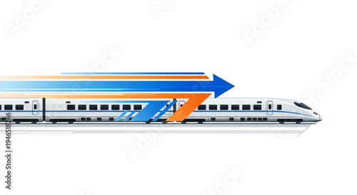 Sleek modern high-speed train illustrating rapid transit and efficient travel on a white background