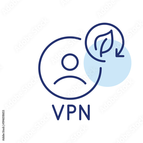 VPN user, leaf and renew arrow. Secure profile refresh, private account renewal. Pixel perfect, editable stroke vector icon