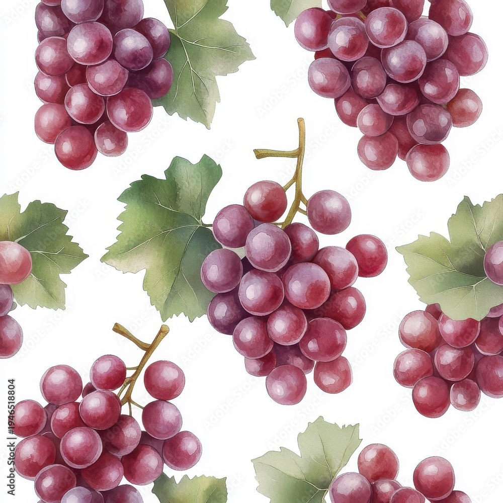Fototapeta premium Watercolor seamless pattern of grapes, isolated on a white background.