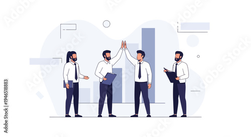 Business team celebrating success with high five and graph background