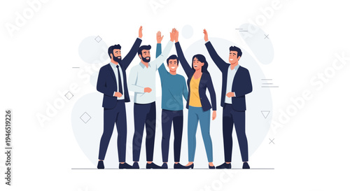 Diverse team celebrating success with high fives, teamwork and achievement concept