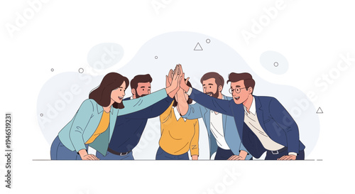 Diverse team high five, celebrating success, teamwork, collaboration, business achievement