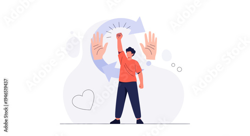 Man with raised fist, symbolizing success, motivation, and personal growth