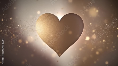 Golden Heart Shape With Sparkling Particles and Soft Light Background
