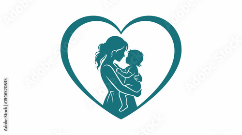 Mother and baby silhouette within a heart shape, symbolizing love, care, and family bonds in a nurturing embrace
