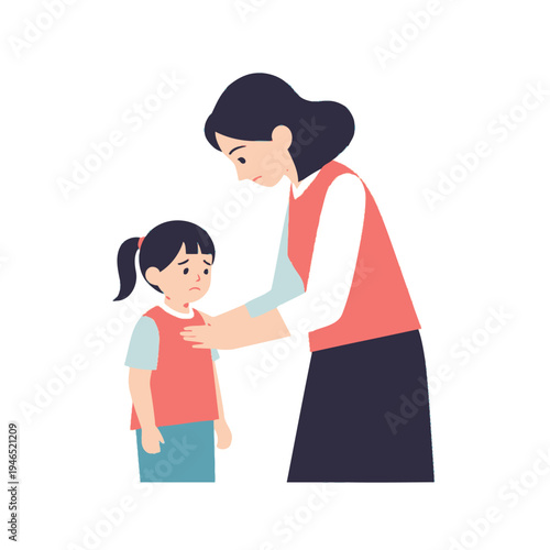 Mother Comforting Sad Daughter, Empathy and Support, Family Care Illustration