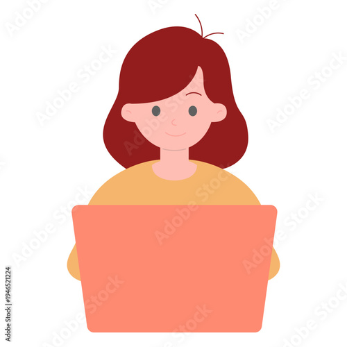 Woman Working on Laptop Illustration