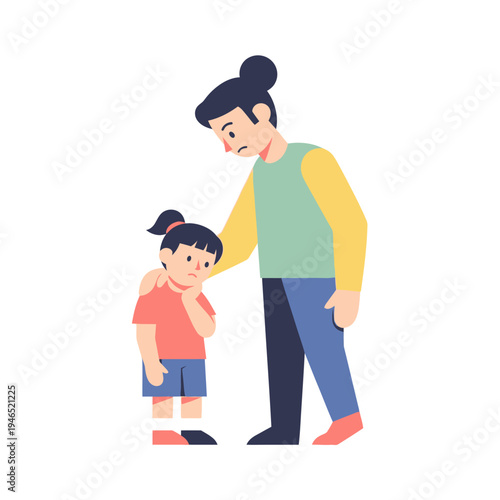 Mother comforting sad daughter, family support, empathy, care, love, child psychology concept