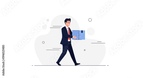 Businessman carrying a box, moving or delivery concept, flat illustration
