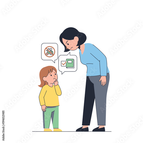 Mother Scolding Daughter About Rules, Children Discipline, Parenting, No Smoking Sign
