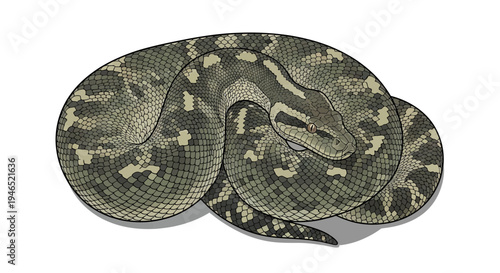 Coiled python snake wildlife reptile illustration isolated