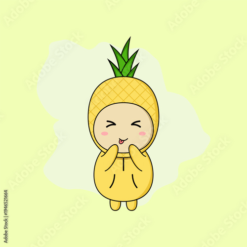 a cute character wearing a pineapple costume cartoon mascot. Vector Illustration. EPS 10.