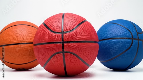 Three Basketballs in Different Colors Arranged on a White Background
