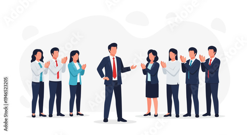 Business leader applauded by team, concept of success and recognition