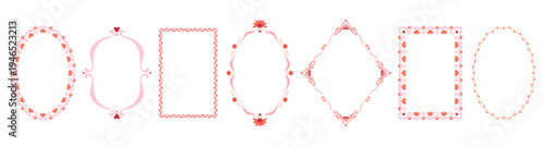 Hand drawn cute decorative frame set with elegant floral ornaments in soft pink tones Trendy borders with delicate details for wedding invitations, romantic prints, greeting cards Vector modern design