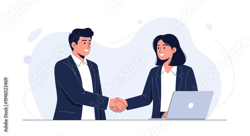 Business partners shaking hands over a deal, successful collaboration, modern office setting