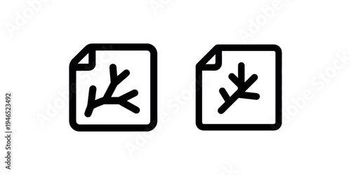 Document branch icon set featuring paper sheets with abstract tree elements representing organic file organization or sustainable data management solutions