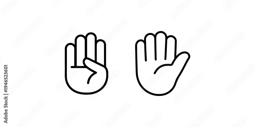 Obraz premium Outline icon of hand five fingers open palm gesture or symbol graphic element isolated on white background vector illustration