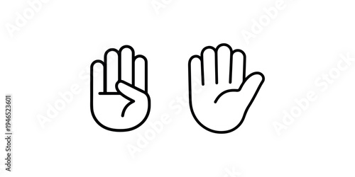 Outline icon of hand five fingers open palm gesture or symbol graphic element isolated on white background vector illustration