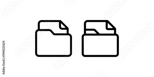 Document folder icon set with paper sheets inside showing file storage system simple line style business organization element for digital data management
