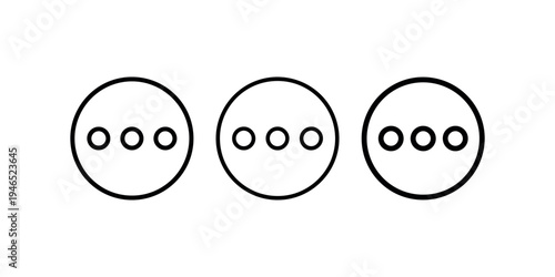 Three dots horizontal ellipses icon set inside circular buttons representing loading progress or menu options for user interface design in minimalist style