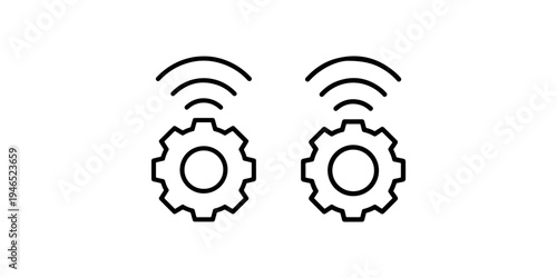 Wireless transmission gear icon set showing smart technology signal connectivity mechanical process automation concept for industrial internet of things