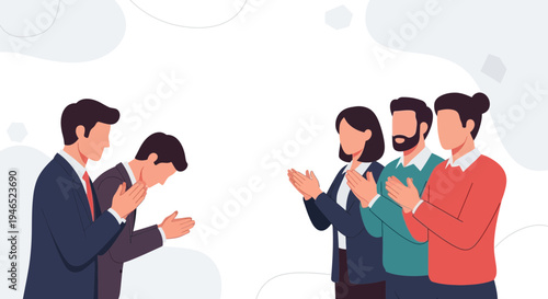 Business people applauding and bowing in appreciation, teamwork, success concept
