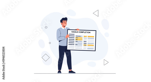 Man holding a board with Agile completion chart, project management concept