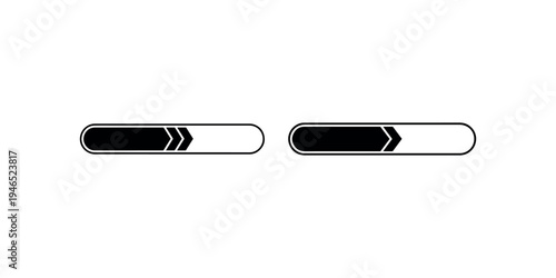 Progress bar icons with arrow indicator representing loading status and download completion levels for user interface design and web application software