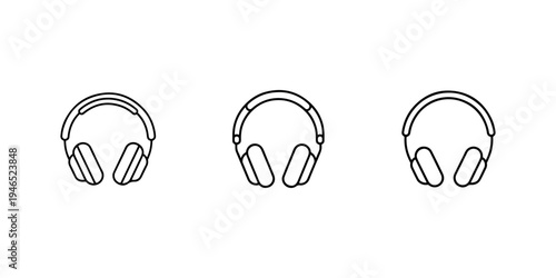 Headphones line icon set showcasing audio accessories and music listening, ideal for sound, communication, and entertainment topics