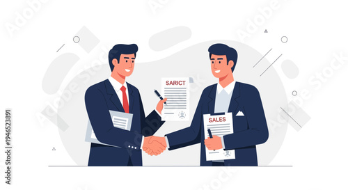 Businessmen shaking hands over contract, agreement, partnership, sales deal, collaboration