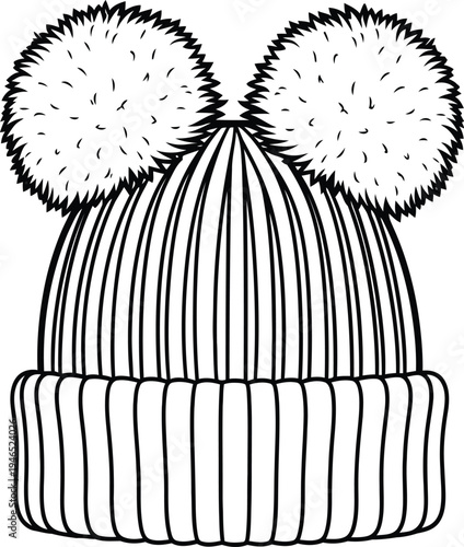 Detailed illustration of a ribbed beanie with fluffy pom poms on top