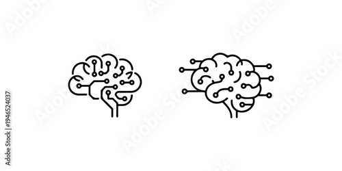 Brain circuit icon vector illustration, artificial intelligence and machine learning concept with human brain connected by lines