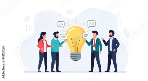 Teamwork and Collaboration: Business People Brainstorming Ideas Around a Light Bulb