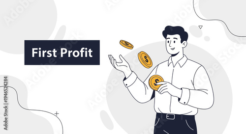 Man Juggling Coins, First Profit Concept, Business Growth, Financial Success