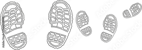 Detailed illustration of various shoe soles and footprints in a line